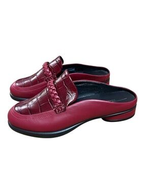 ECCO Sculpted LX Braided Leather Mules - Burgundy / Brick Red Croc Embossed
